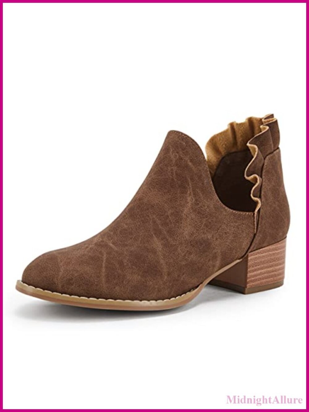 Faux Leather Pointed Toe Ruffled V Cut Out Ankle Booties